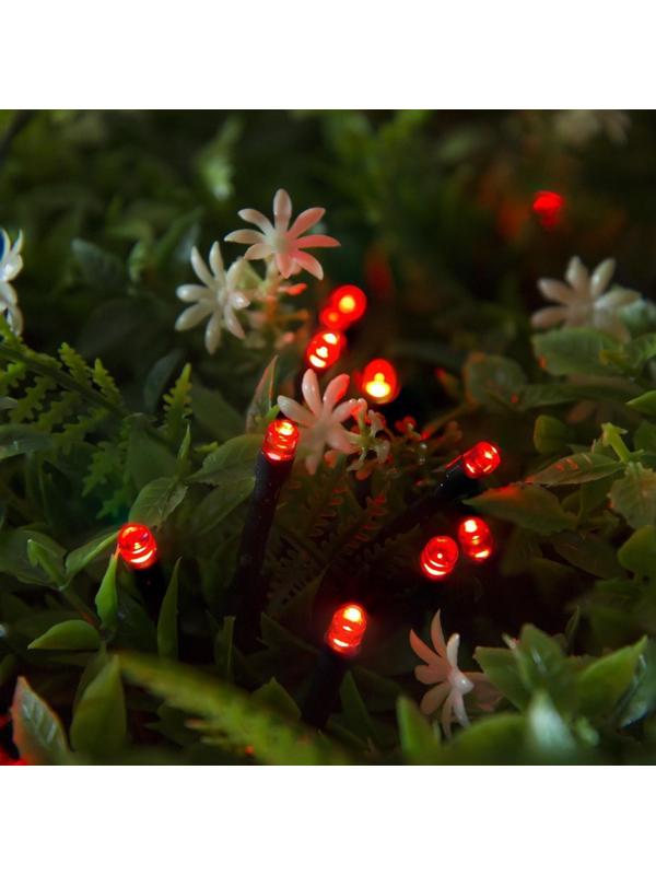 Гирлянда «Нить» 10 м, IP44, тёмная нить, 100 LED, свечение красное, 2 режима, солнечная батарея