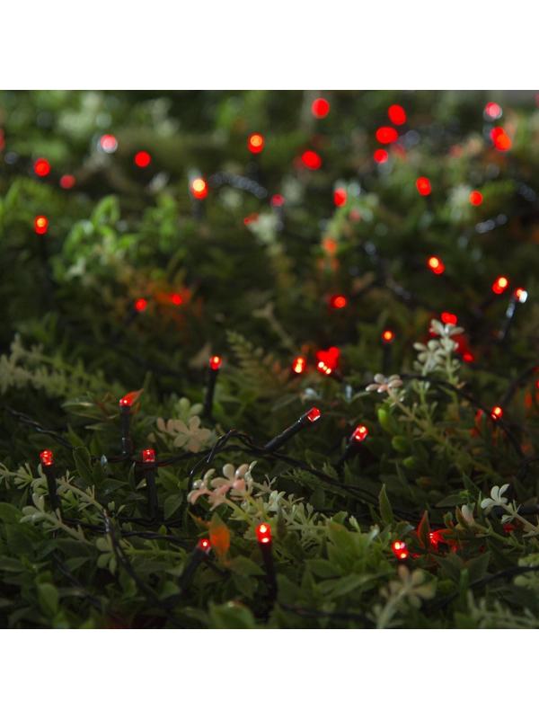 Гирлянда «Нить» 10 м, IP44, тёмная нить, 100 LED, свечение красное, 2 режима, солнечная батарея