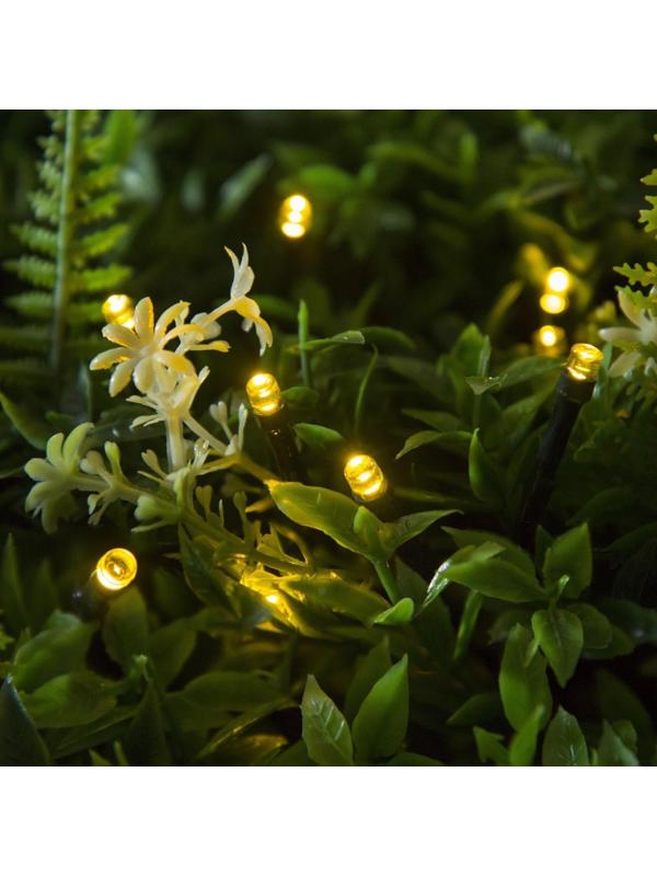 Гирлянда «Нить» 20 м, IP44, тёмная нить, 200 LED, свечение жёлтое, 2 режима, солнечная батарея