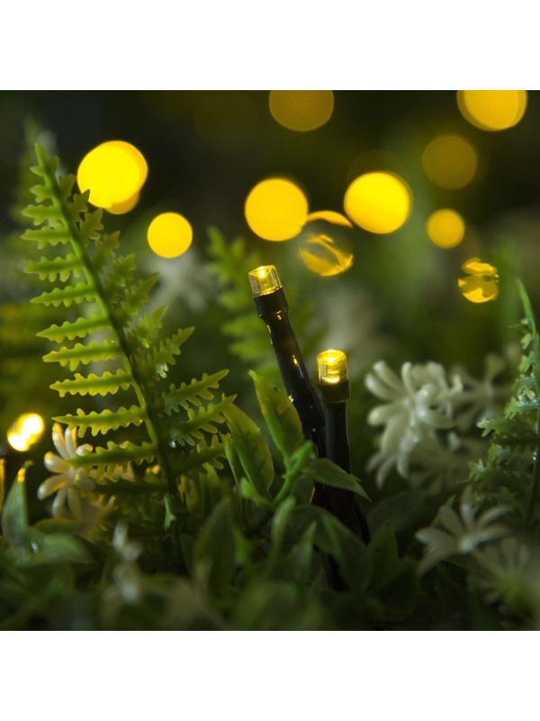Гирлянда «Нить» 20 м, IP44, тёмная нить, 200 LED, свечение жёлтое, 2 режима, солнечная батарея