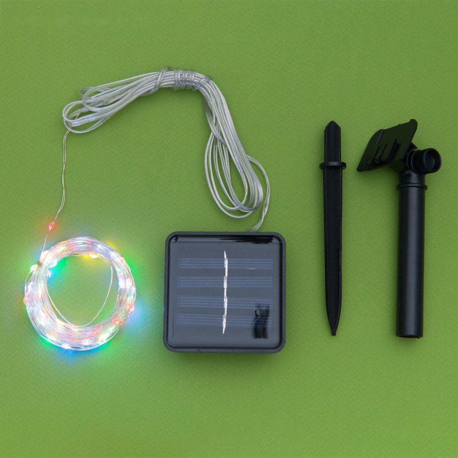 Гирлянда «Нить» 10 м роса, IP44, серебристая нить, 100 LED, свечение мульти, 2 режима, солнечная батарея