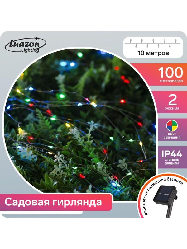 Гирлянда «Нить» 10 м роса, IP44, серебристая нить, 100 LED, свечение мульти, 2 режима, солнечная батарея