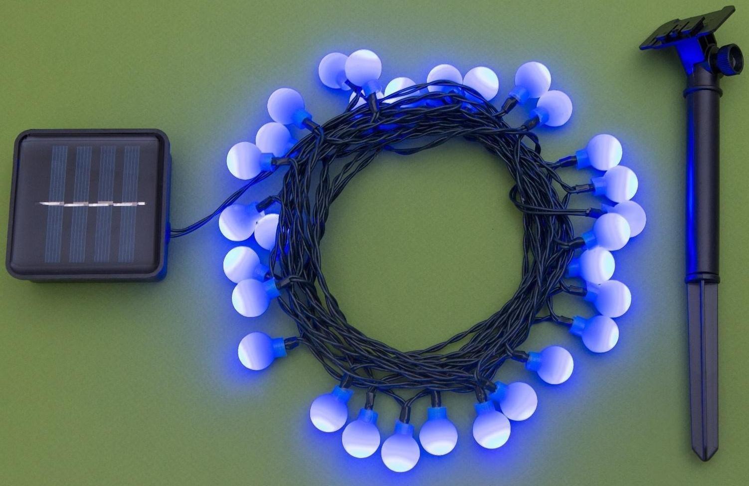 Гирлянда «Нить» 4.5 м с насадками «Шарики», IP44, тёмная нить, 30 LED, свечение синее, 2 режима, солнечная батарея