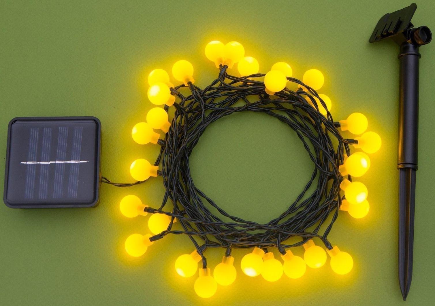Гирлянда «Нить» 4.5 м с насадками «Шарики», IP44, тёмная нить, 30 LED, свечение жёлтое, 2 режима, солнечная батарея