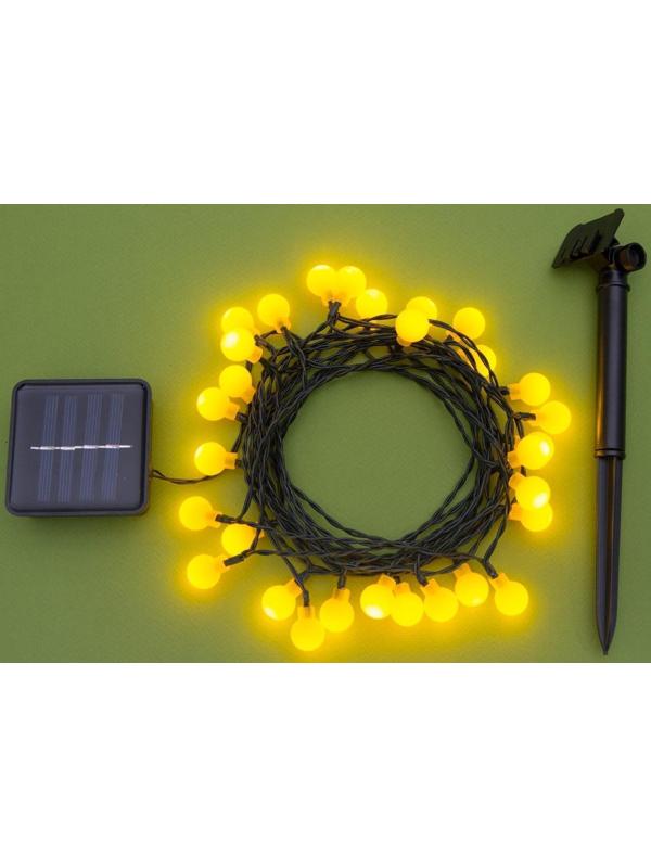 Гирлянда «Нить» 4.5 м с насадками «Шарики», IP44, тёмная нить, 30 LED, свечение жёлтое, 2 режима, солнечная батарея