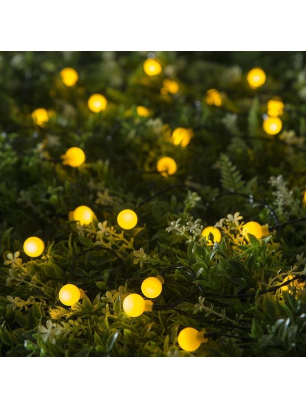 Гирлянда «Нить» 4.5 м с насадками «Шарики», IP44, тёмная нить, 30 LED, свечение жёлтое, 2 режима, солнечная батарея