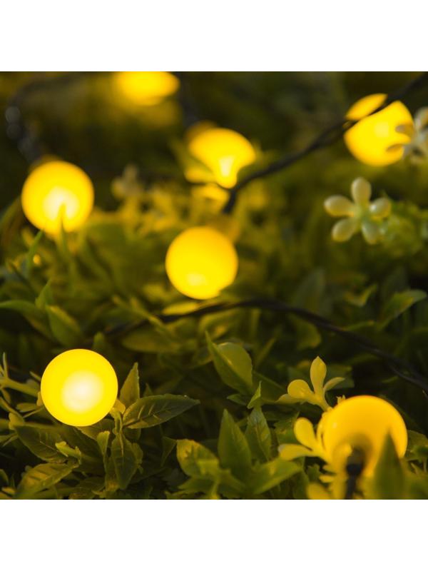 Гирлянда «Нить» 4.5 м с насадками «Шарики», IP44, тёмная нить, 30 LED, свечение жёлтое, 2 режима, солнечная батарея