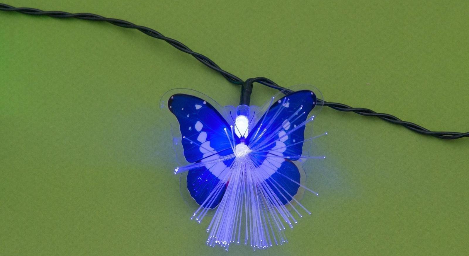 Гирлянда «Нить» 4.5 м с насадками «Бабочки», IP44, тёмная нить, 30 LED, свечение синее/зелёное, 2 режима, солнечная батарея