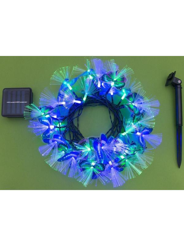 Гирлянда «Нить» 4.5 м с насадками «Бабочки», IP44, тёмная нить, 30 LED, свечение синее/зелёное, 2 режима, солнечная батарея