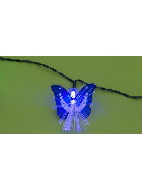 Гирлянда «Нить» 4.5 м с насадками «Бабочки», IP44, тёмная нить, 30 LED, свечение синее/зелёное, 2 режима, солнечная батарея