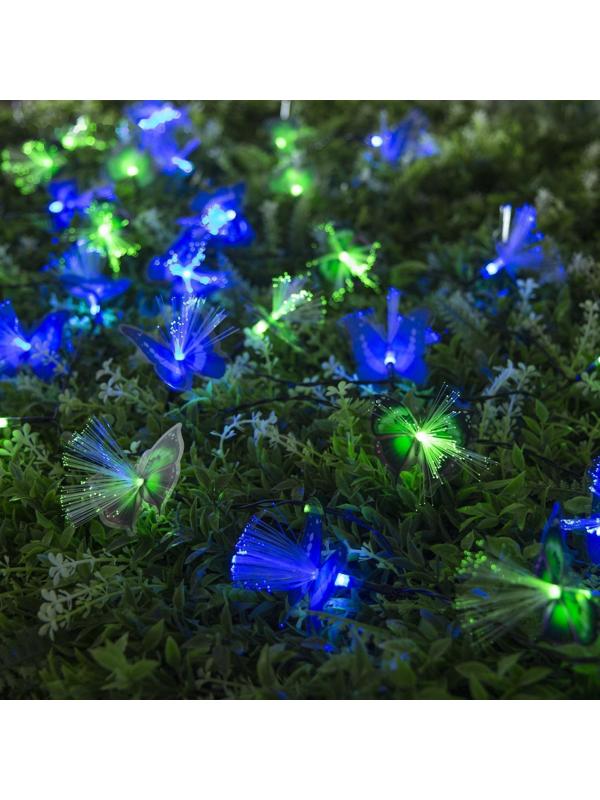 Гирлянда «Нить» 4.5 м с насадками «Бабочки», IP44, тёмная нить, 30 LED, свечение синее/зелёное, 2 режима, солнечная батарея