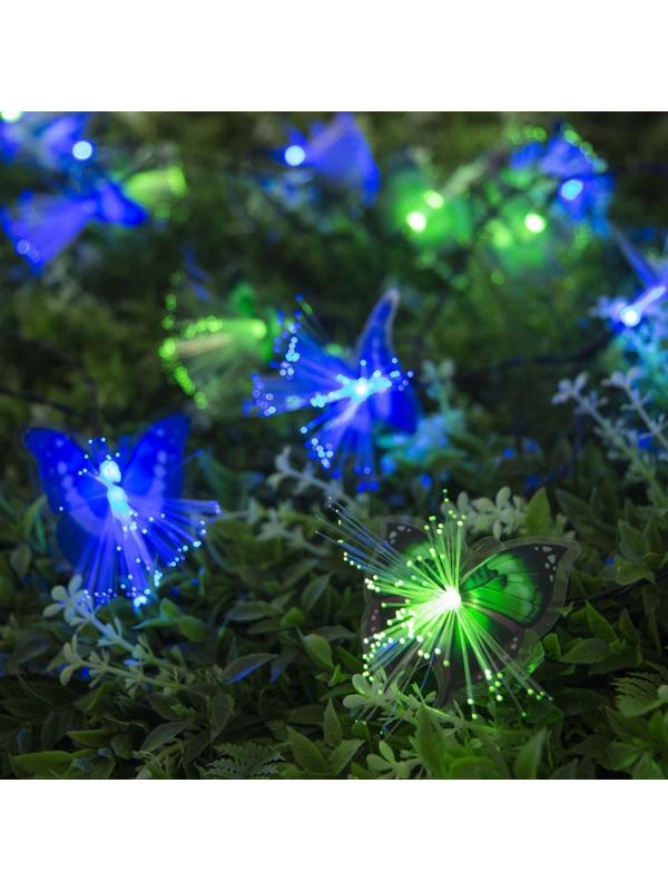 Гирлянда «Нить» 4.5 м с насадками «Бабочки», IP44, тёмная нить, 30 LED, свечение синее/зелёное, 2 режима, солнечная батарея