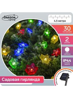 Гирлянда «Нить» 4.5 м с насадками «Лилии», тёмная нить, 30 LED, свечение белое, 2 режима, солнечная батарея