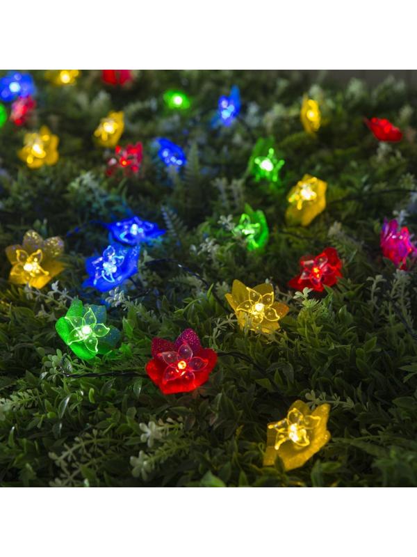 Гирлянда «Нить» 4.5 м с насадками «Лилии», тёмная нить, 30 LED, свечение белое, 2 режима, солнечная батарея