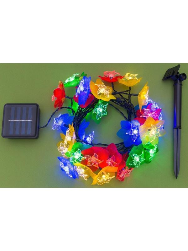 Гирлянда «Нить» 4.5 м с насадками «Лилии», тёмная нить, 30 LED, свечение белое, 2 режима, солнечная батарея