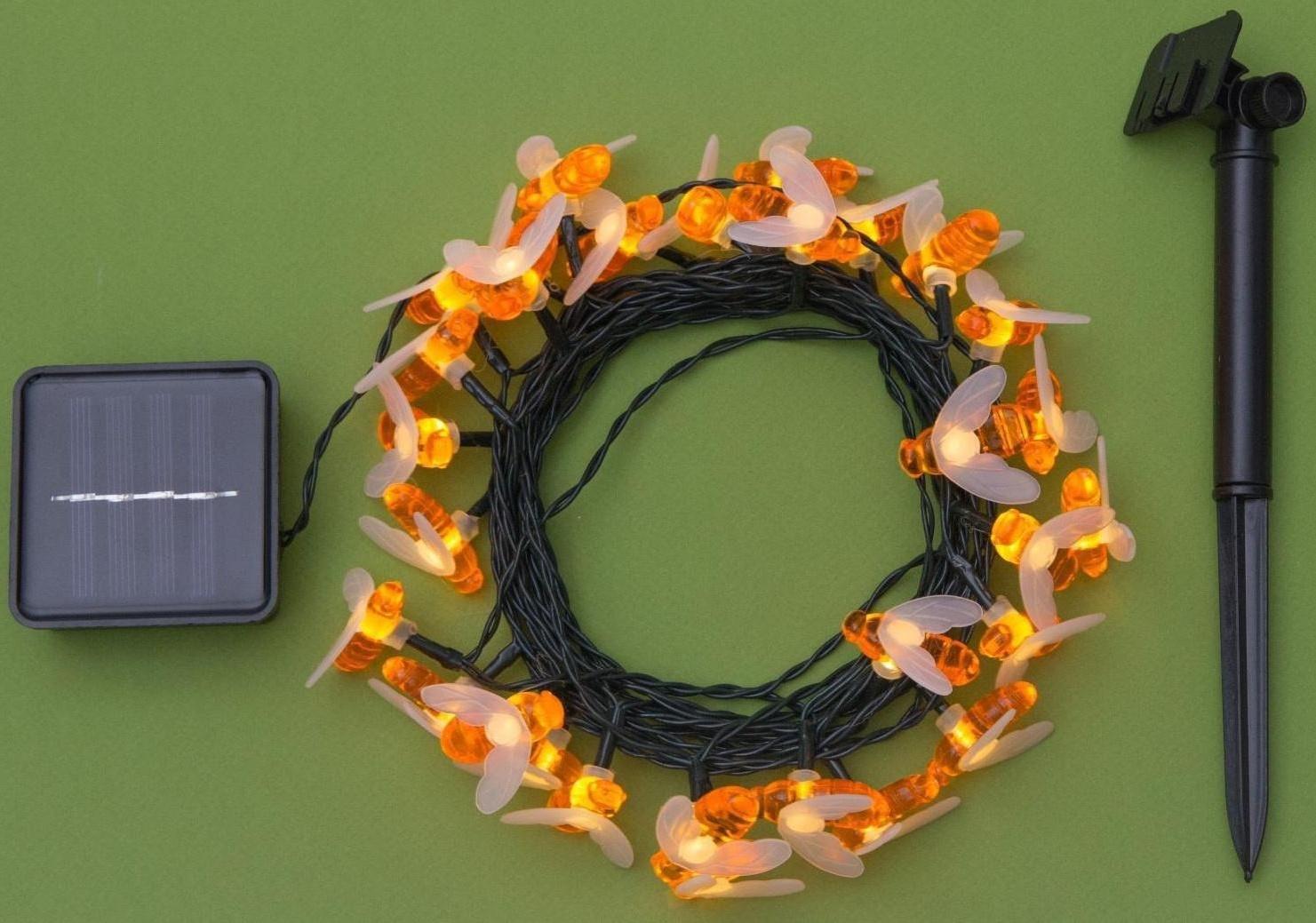 Гирлянда «Нить» 4.5 м с насадками «Пчёлки», IP44, тёмная нить, 30 LED, свечение тёплое белое, 2 режима, солнечная батарея