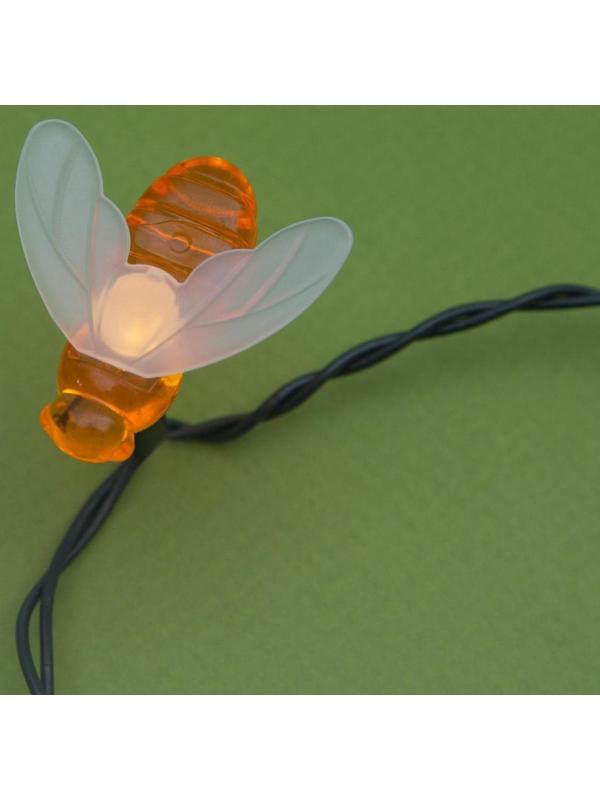 Гирлянда «Нить» 4.5 м с насадками «Пчёлки», IP44, тёмная нить, 30 LED, свечение тёплое белое, 2 режима, солнечная батарея