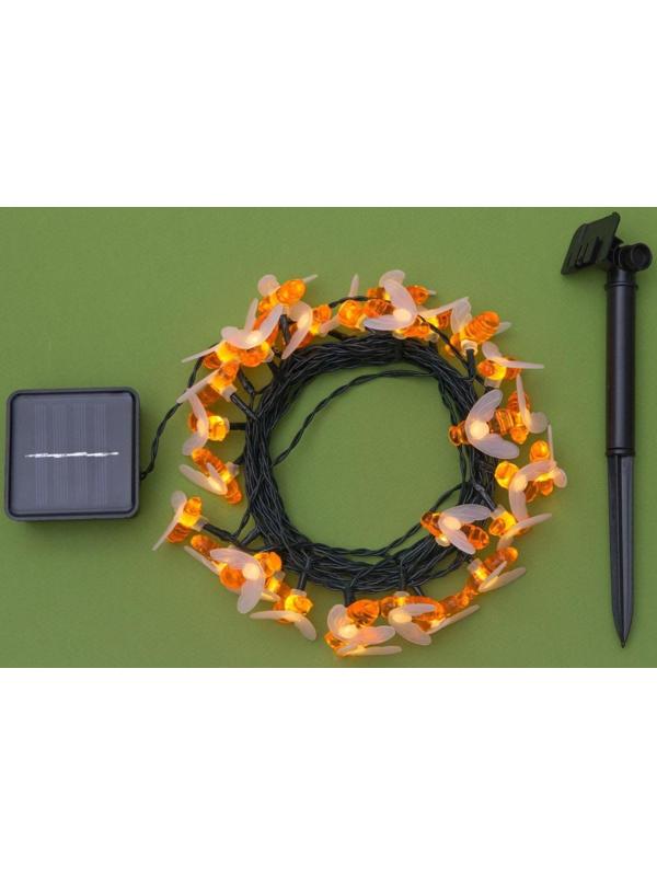 Гирлянда «Нить» 4.5 м с насадками «Пчёлки», IP44, тёмная нить, 30 LED, свечение тёплое белое, 2 режима, солнечная батарея