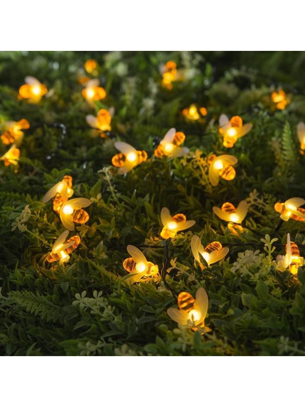 Гирлянда «Нить» 4.5 м с насадками «Пчёлки», IP44, тёмная нить, 30 LED, свечение тёплое белое, 2 режима, солнечная батарея
