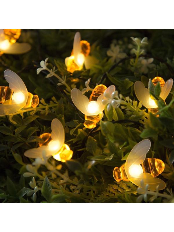 Гирлянда «Нить» 4.5 м с насадками «Пчёлки», IP44, тёмная нить, 30 LED, свечение тёплое белое, 2 режима, солнечная батарея