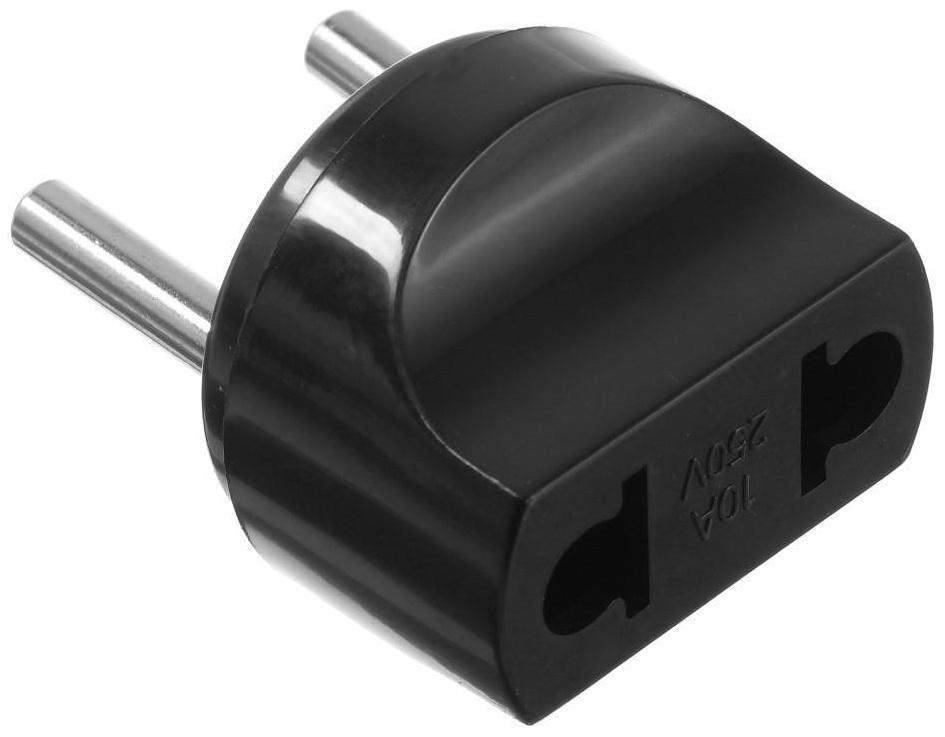Переходник, 10 А, евро, круглый, 250 В, черный, 1 шт.