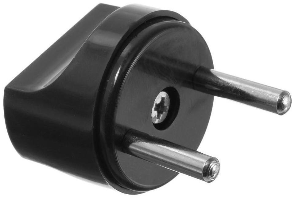 Переходник, 10 А, евро, круглый, 250 В, черный, 1 шт.