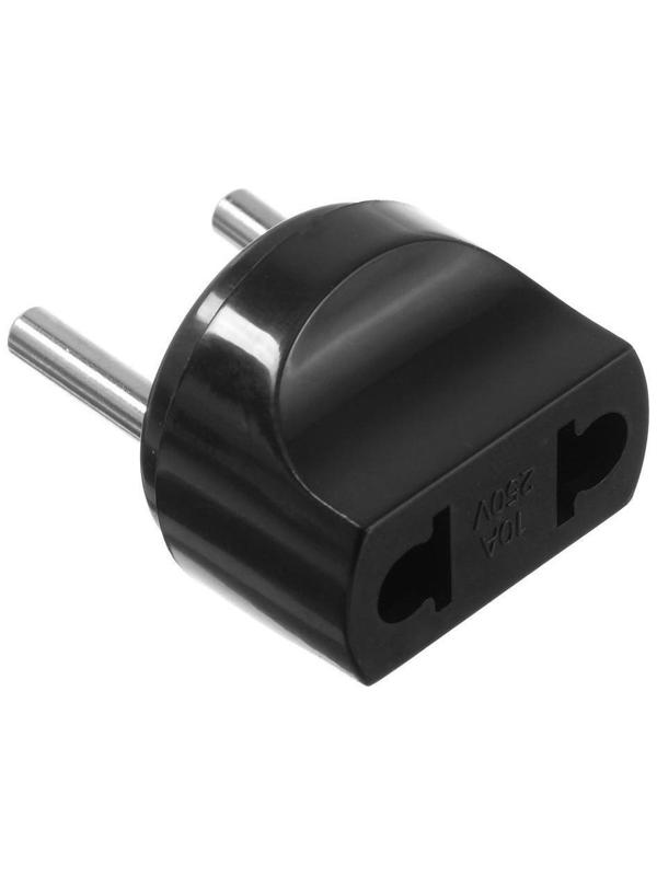 Переходник, 10 А, евро, круглый, 250 В, черный, 1 шт.