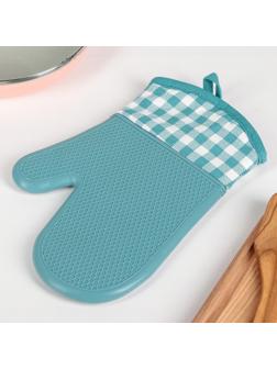Рукавица силиконовая для горячего с манжетой Доляна «Клетка», 27×18,5 см, цвет МИКС