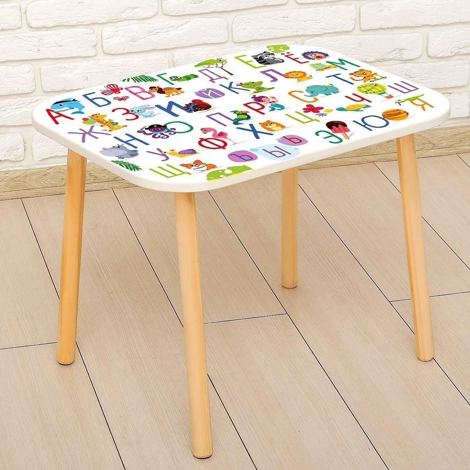 Стол с деревянными ножками «Алфавит с животными», цвет белый