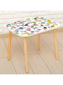 Стол с деревянными ножками «Алфавит с животными», цвет белый