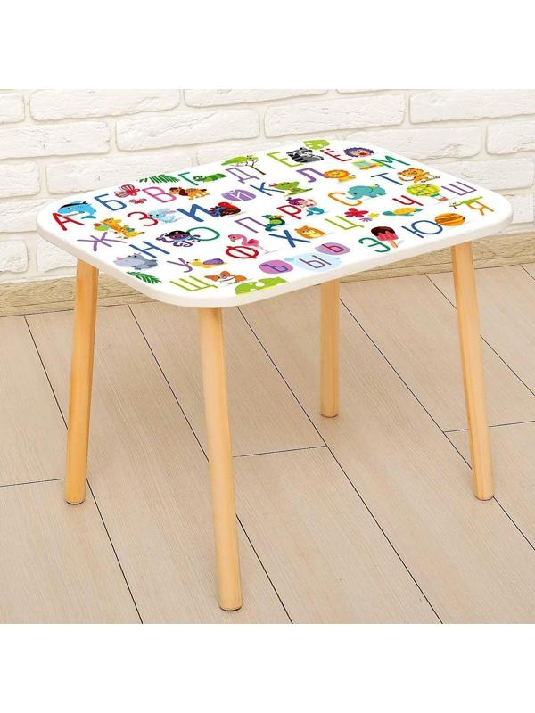 Стол с деревянными ножками «Алфавит с животными», цвет белый