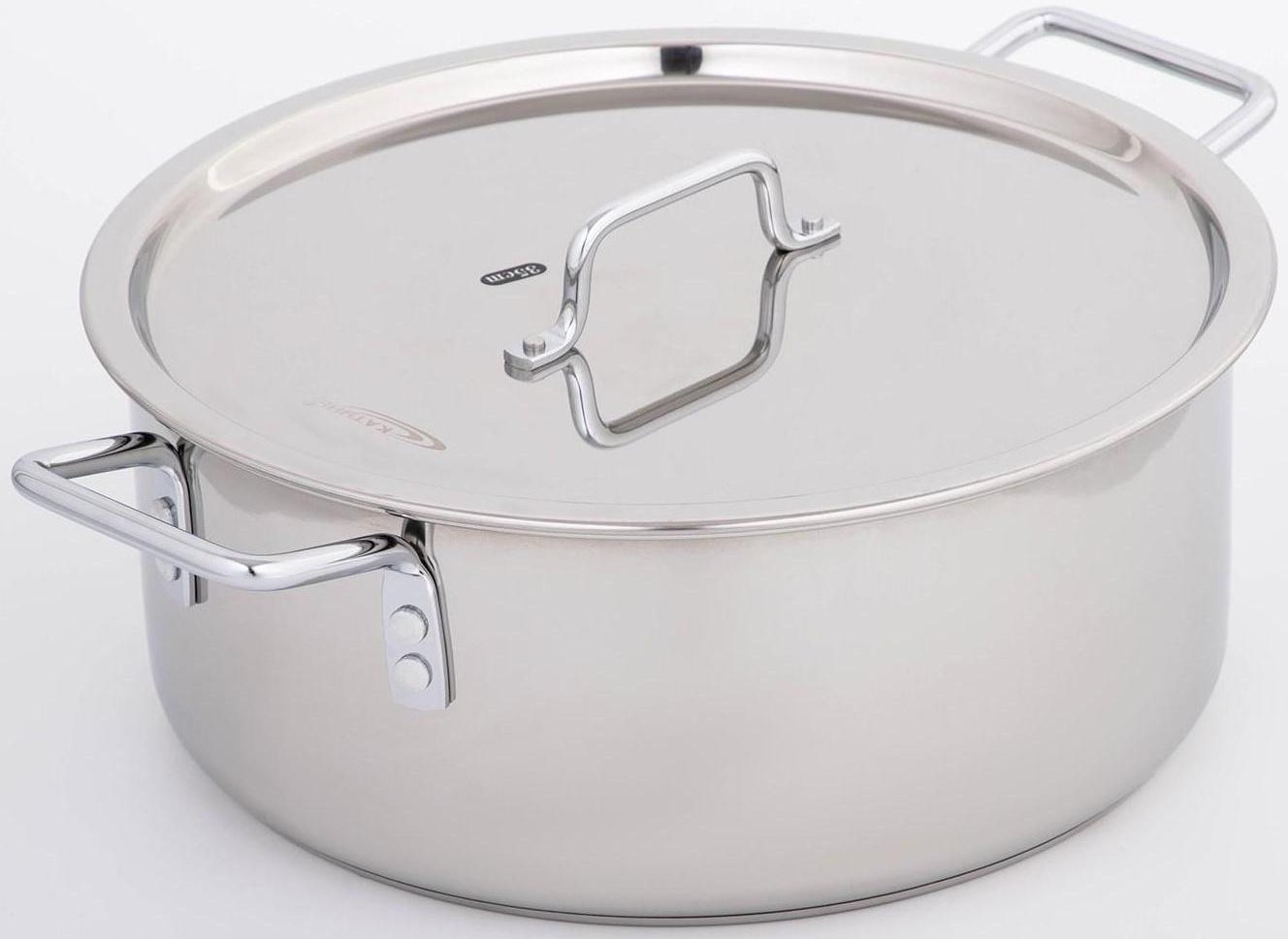 Кастрюля «Общепит», 12 л, d=35 см, h=14 см, металлическая крышка, с теплораспределительным слоем