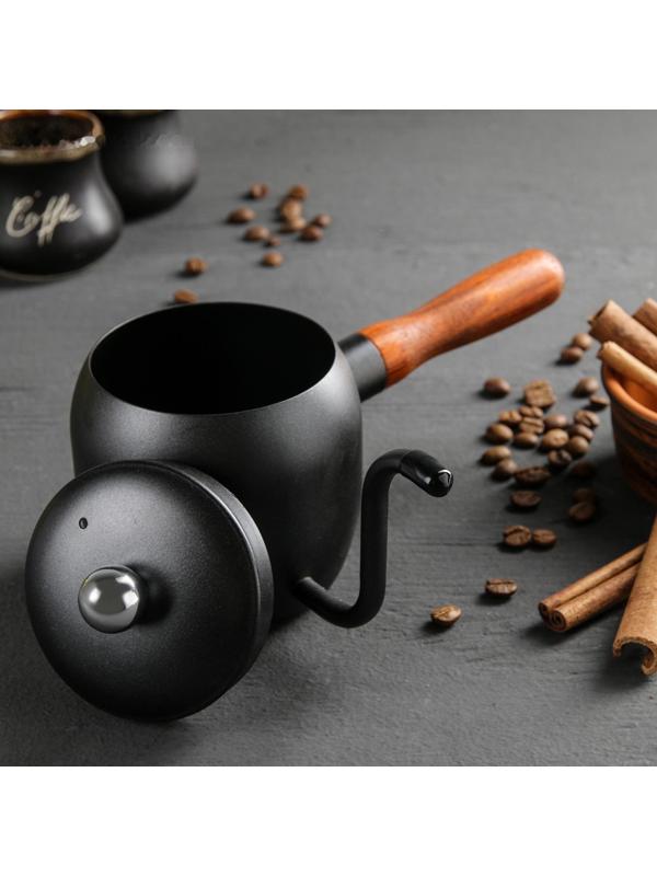 Турка, 500 мл, деревянная ручка, цвет чёрный