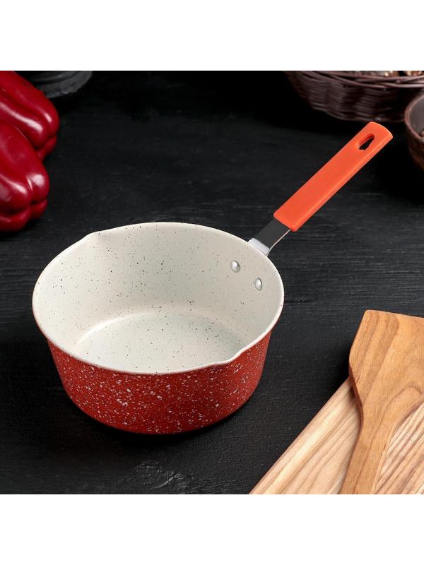 Ковш «Мрамор светлый», 1 л, силиконовая ручка, антипригарное покрытие, цвет МИКС