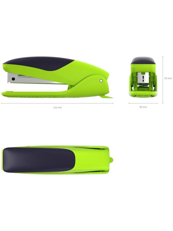 Степлер ErichKrause ErgoLine № 10, до 15 листов, встроенный антистеплер, резиновая противоскользящая вставка, ярко-салатовый