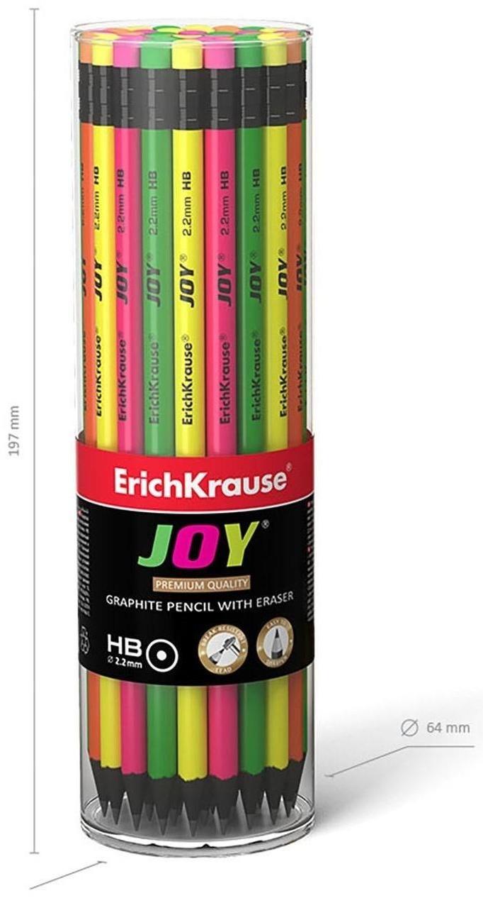 Карандаш чернографитный с ластиком Erich Krause JOY HB, сплошная проклейка грифеля, d= 2.2 мм, корпус из биоразлагаемого пластика