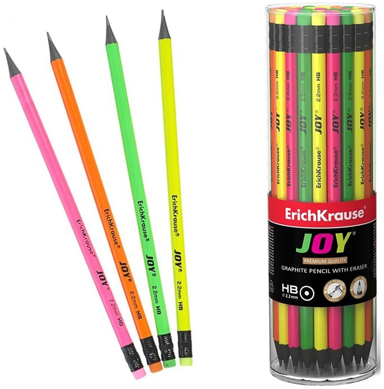 Карандаш чернографитный с ластиком Erich Krause JOY HB, сплошная проклейка грифеля, d= 2.2 мм, корпус из биоразлагаемого пластика