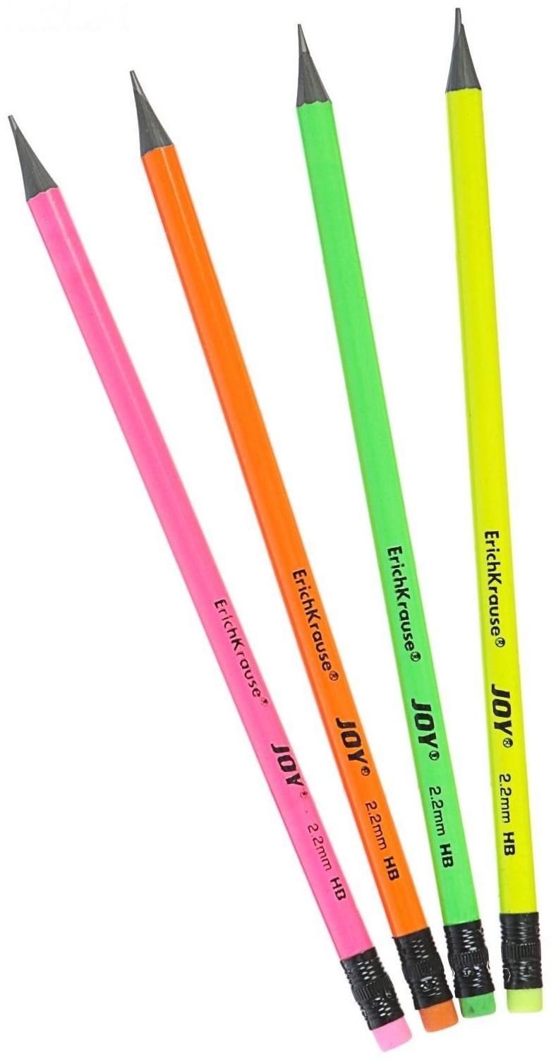 Карандаш чернографитный с ластиком Erich Krause JOY HB, сплошная проклейка грифеля, d= 2.2 мм, корпус из биоразлагаемого пластика