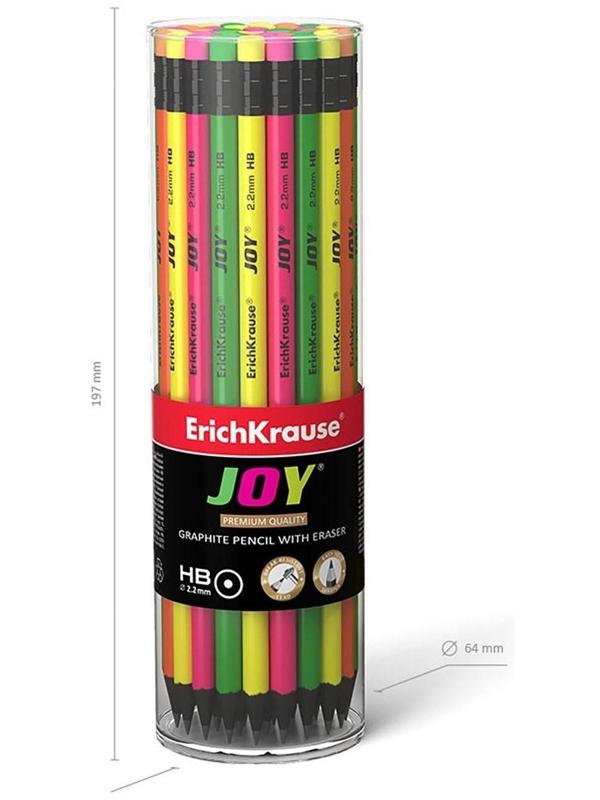 Карандаш чернографитный с ластиком Erich Krause JOY HB, сплошная проклейка грифеля, d= 2.2 мм, корпус из биоразлагаемого пластика