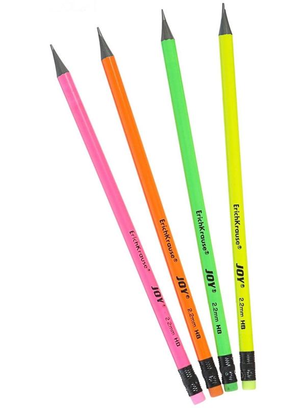 Карандаш чернографитный с ластиком Erich Krause JOY HB, сплошная проклейка грифеля, d= 2.2 мм, корпус из биоразлагаемого пластика