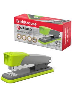 Степлер ErichKrause Quadro Half-strip № 24/6, до 30 листов, антистеплер, серо-зелёный
