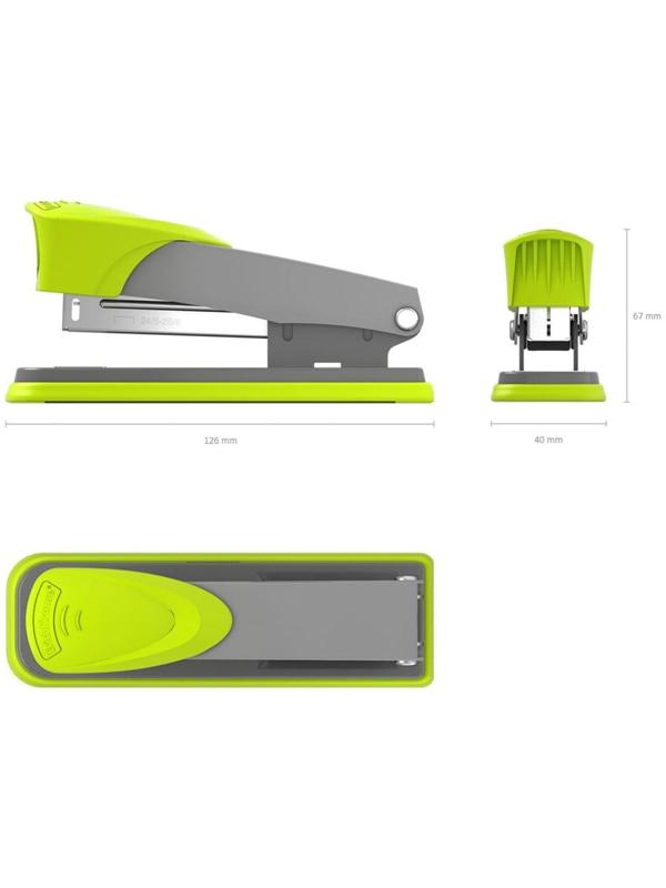 Степлер ErichKrause Quadro Half-strip № 24/6, до 30 листов, антистеплер, серо-зелёный