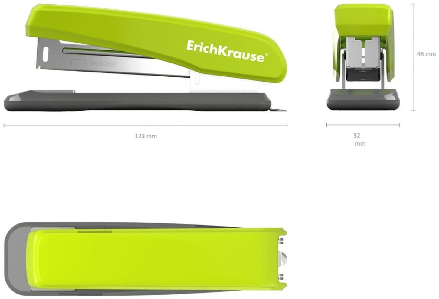 Степлер ErichKrause Classic, № 24/6, до 25 листов, антистеплер, резиновая противоскользящая вставка, серо-зелёный