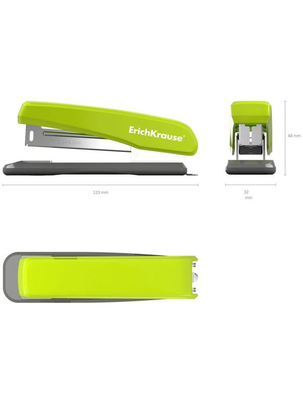 Степлер ErichKrause Classic, № 24/6, до 25 листов, антистеплер, резиновая противоскользящая вставка, серо-зелёный