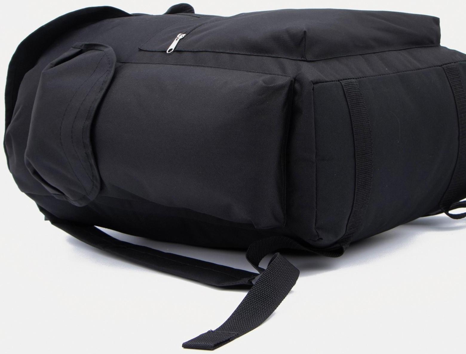 Рюкзак туристический на шнурке, 30 л, 3 наружных кармана, цвет чёрный