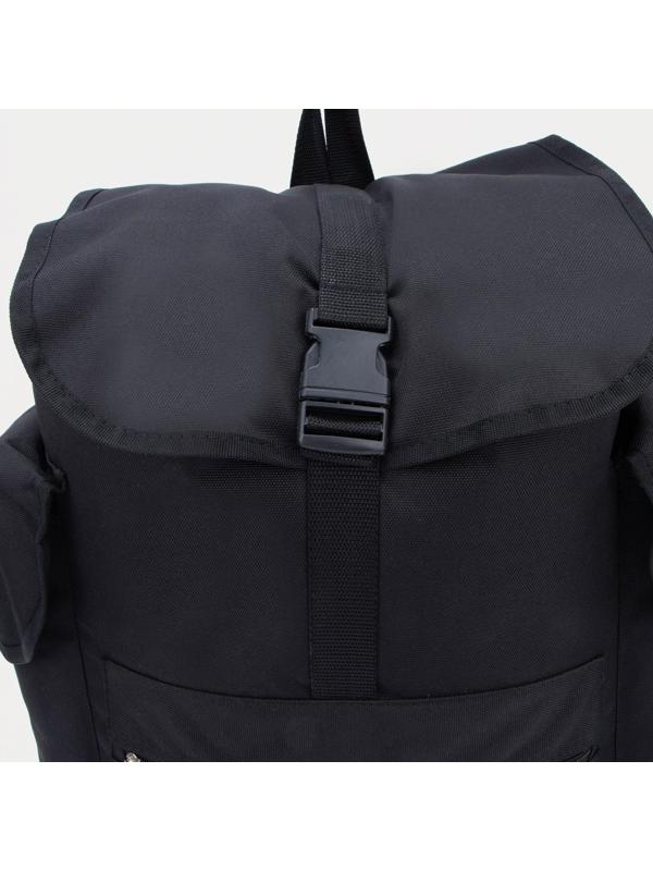 Рюкзак туристический на шнурке, 30 л, 3 наружных кармана, цвет чёрный