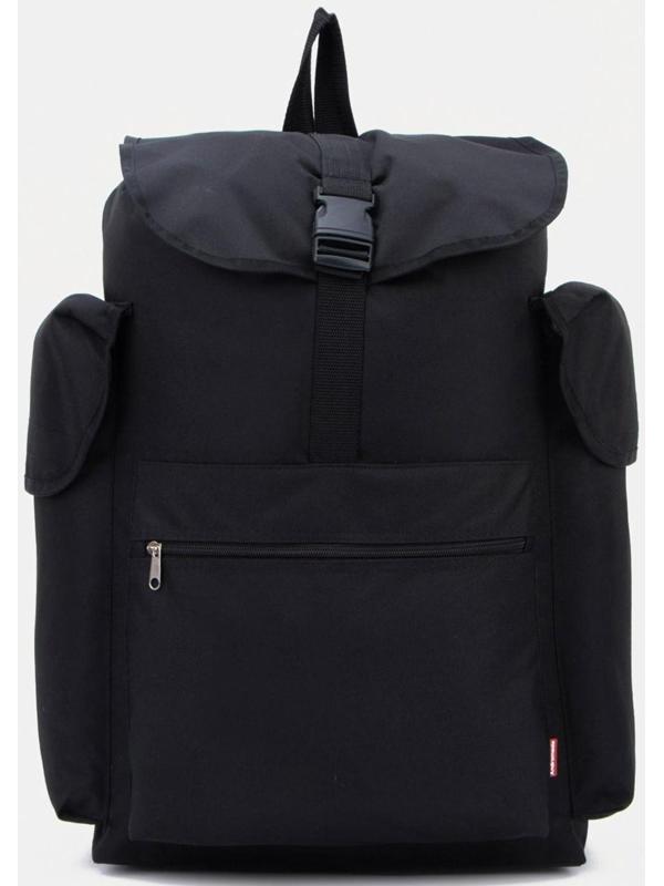 Рюкзак туристический на шнурке, 30 л, 3 наружных кармана, цвет чёрный