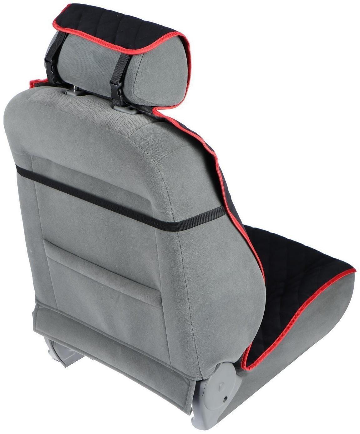 Накидка на переднее сиденье, велюр, размер 55 х 150 см, черный с красным кантом