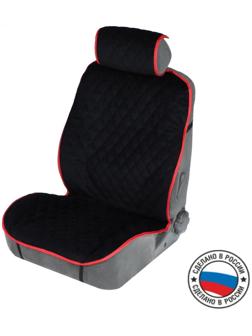 Накидка на переднее сиденье, велюр, размер 55 х 150 см, черный с красным кантом