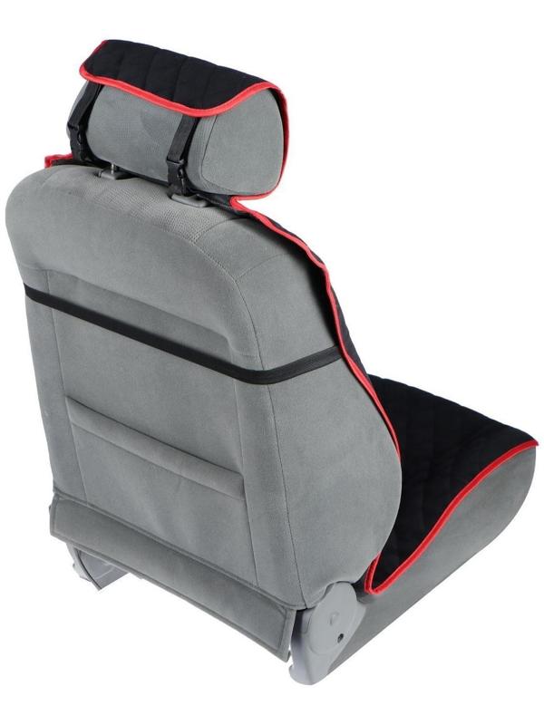 Накидка на переднее сиденье, велюр, размер 55 х 150 см, черный с красным кантом